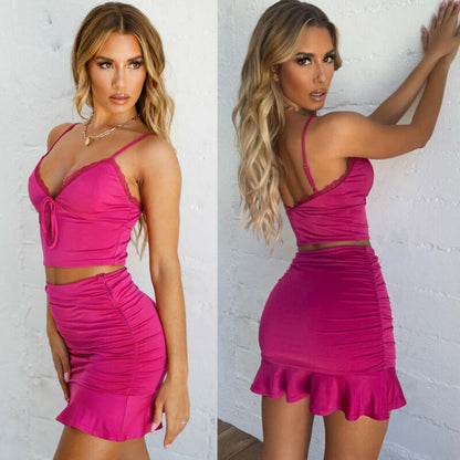 2020 Sexy Two Piece Crop Top and Skirt Set Women Summer Bandage Sets Clothes 2 PCS Bodycon  Dress Party Sundress Street Wear