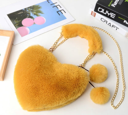 Faux plush heart-shaped shoulder bag