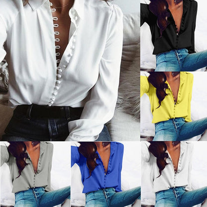 Fashion Women Blouse Shirt  Spring Women Clothing Solid Buttons Long Sleeve Shirts Tops Ladies OL Shirt White Office Shirt