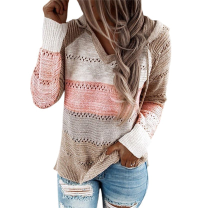 Hooded Long Sleeve Patchwork Sweater