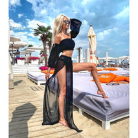 New Hot Sale Women&#39;s Clothing Set, Off Shoulder Long Sleeve Tops and Cover Up Skirt Two-piece Suit for Travelling Beach Vacation