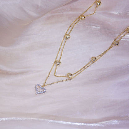 14k Real Gold Double layer Heart Necklace