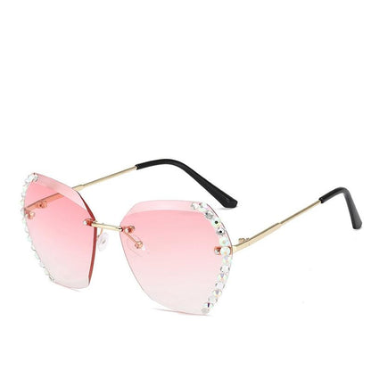 Oversized Rimless Diamond Square Sun Glasses For Female