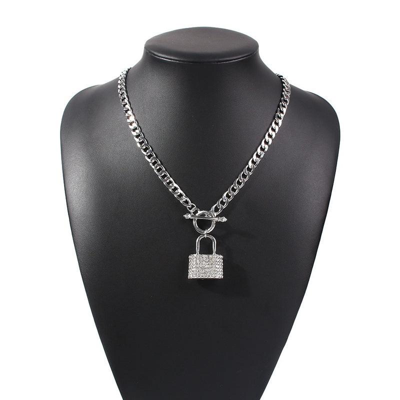 Shiny Crystal Lock Pendant Necklace Jewelry For Women Men