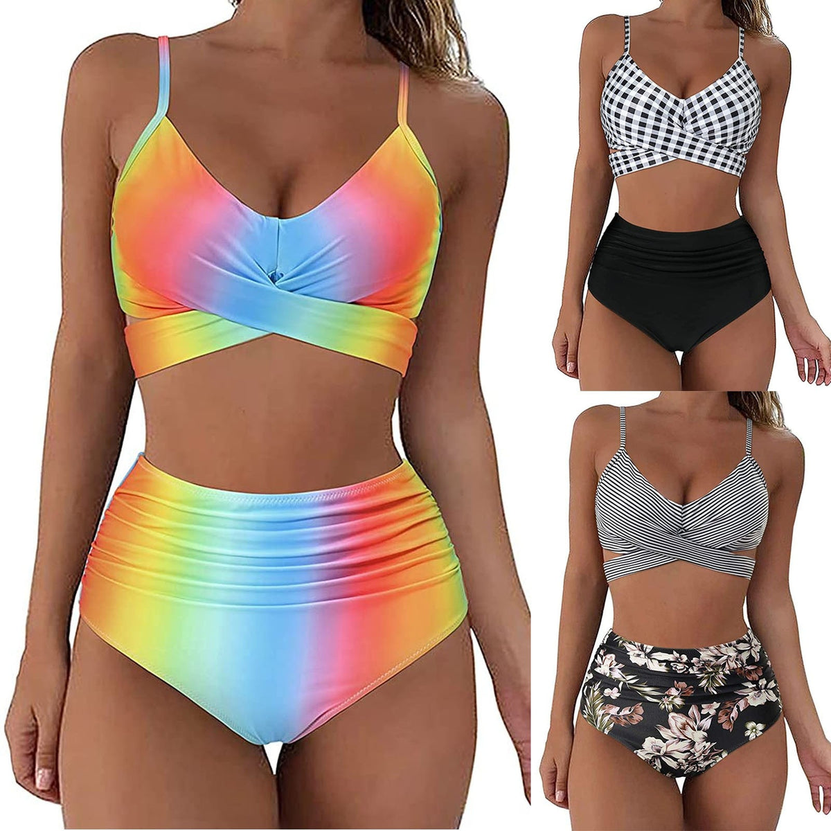 Push Up Bikinis Set Tie-Dye Split Two-Piece Halter Bikini Swimsuit Swimwear Bathing Suit