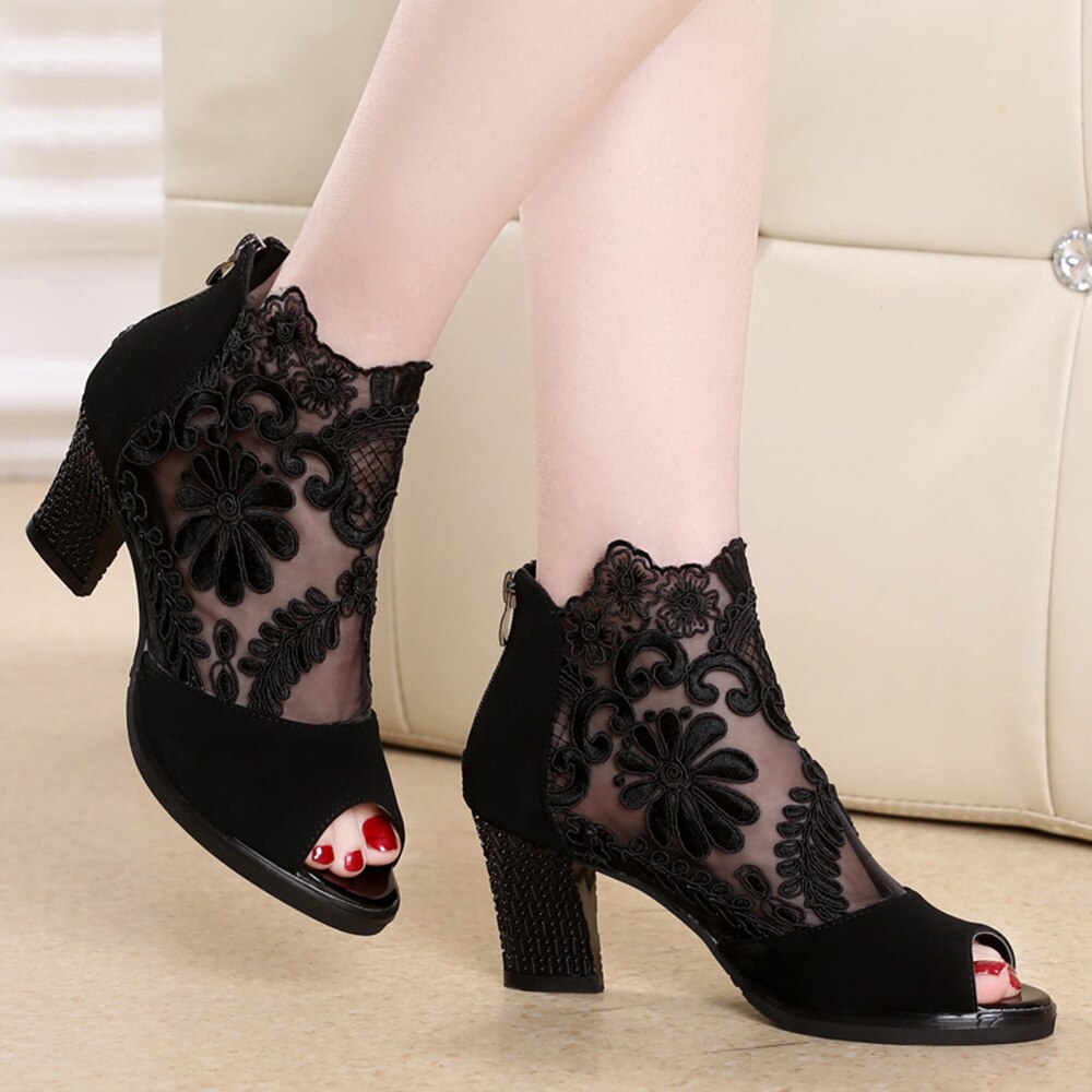 Mesh Peep Toe sandals sexy High heels 7 cm