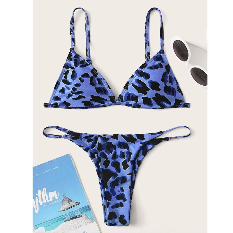 Leopard  Print High Waist Two Pieces Bikini Swimwear Swimsuit Beachwear