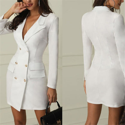 Women Elegant Blazer Dress Office Casual White Black Dresses