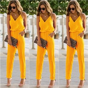 Women 2022 Summer New Arrival Fashion Solid Color Tunic V-neck Romper Jumpsuit Sexy Sling Jumpsuit With Pockets Jumpsuit Mujer