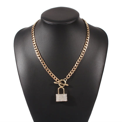 Shiny Crystal Lock Pendant Necklace Jewelry For Women Men