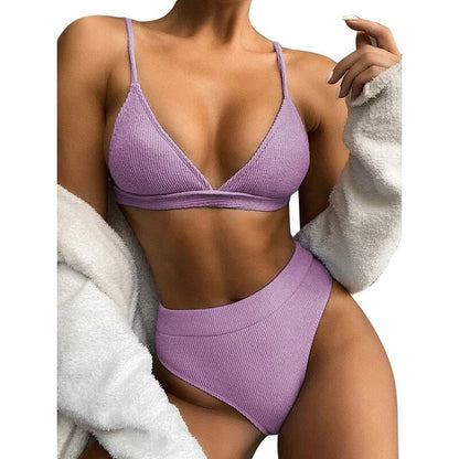 High Waist Bikinis Swimsuits Push Up Swimwear Women Strap Bathing Suit Women Solid Bikini Set