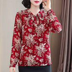 Chiffon Blouses Shirts Lady Casual Long Sleeve Bow Tie Collar Printed Blouse