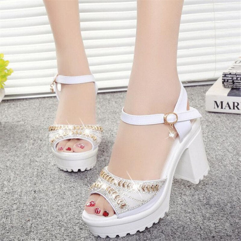diamond fish mouth muffin platform High heels casual slippers womens shoes