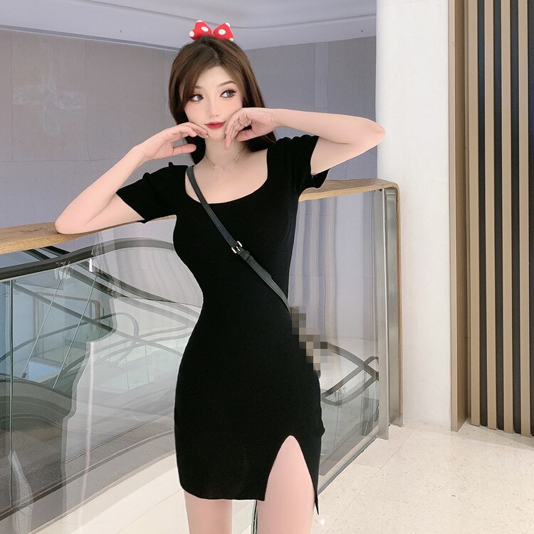 ZC3119 2021 Summer new women fashion sexy tight wrap buttock show thin short sleeves knit dress female cheap wholesale