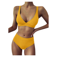 Solid Color Swimwear Women Bikinis Push Up High Cut Hight Waist Halter Bikini Set Two Piece Swimsuit