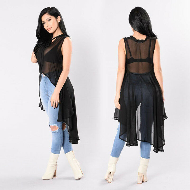 Transparent Fluoroscopy Sleeveless Loose Blouse Casual Shirt