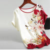Silk Satin Blouses Plus size Batwing sleeve Vintage Print Floral Blouse