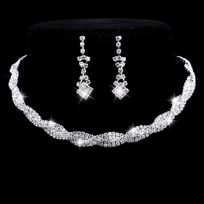 TREAZY Silver Color Wedding Jewelry Set Sparkly Rhinestone Crystal Twisty Choker Necklace Earrings Set Charm Bridal Jewelry Set