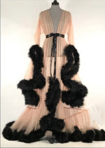 Fashion Gown Mesh Fur Sleep Wear  Night Dress Nightgrown Robes Sexy Women Lingerie Sleepwear Lace Robe Home Clothes Nightwear