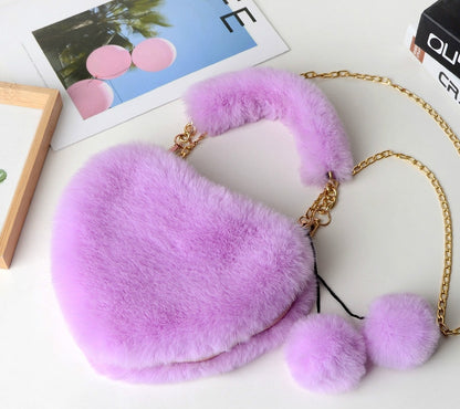 Faux plush heart-shaped shoulder bag