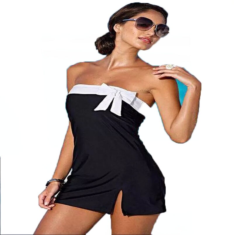 Summer Sexy Bikini Cover Up Women Holiday Bodycon Off Shoulder Black Patchwork Swimsuit Mini Beach Dress Beachwear Robe De Plage