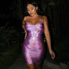 Holographic bling sparkle mini dress strap backless bodycon