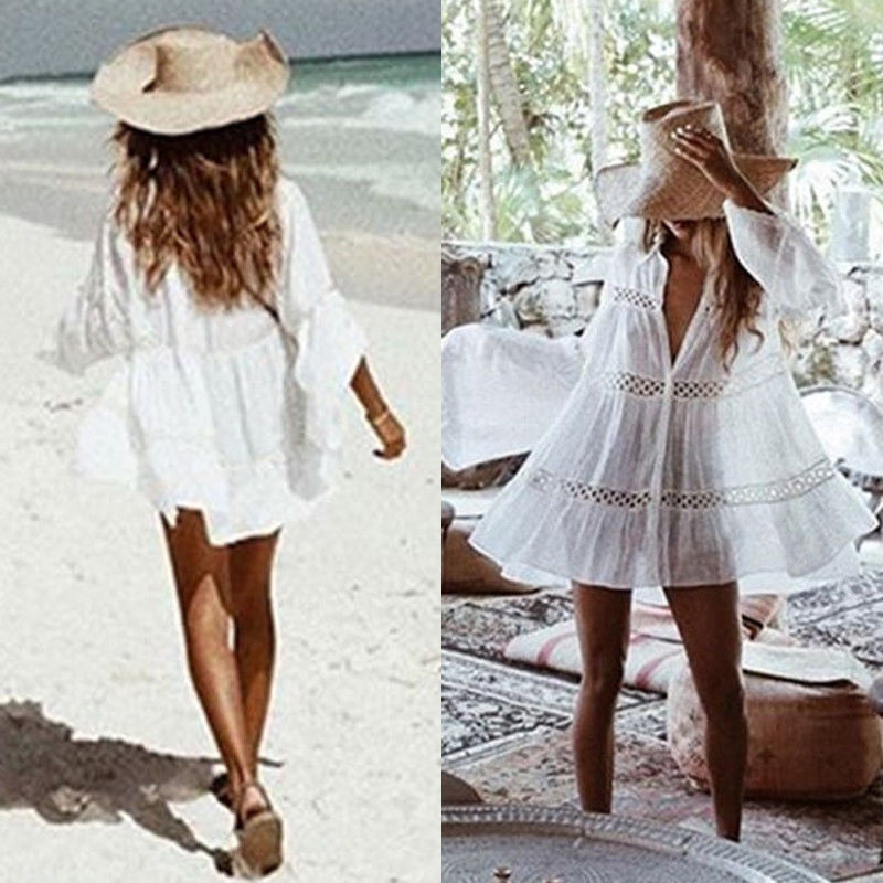 New Bikini Women Cover Up Lace Hollow Crochet Swimsuit Beach Dress Women Summer Ladies Cover-Ups Bathing Suit Beach Wear Tunic