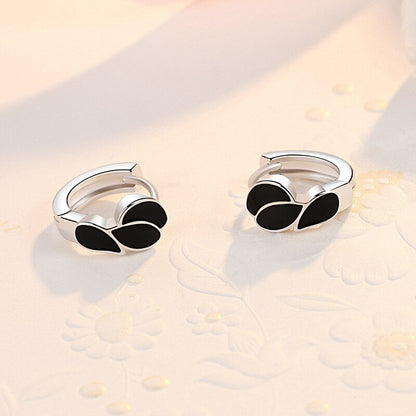 925 Sterling Silver Black Zircon Leaf Hoop Earring