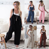Rompers 2020 New Brand Women Casual Loose Cotton Linen Solid Pockets Jumpsuit Overalls Wide Leg Cropped Pants hot