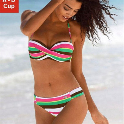 Backless stripe Bikini Set Bandage Push Up Swimwear Women Halter Swimsuit Brazilian Bathing Suits