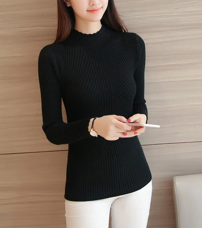 long sleeve turtleneck knitted pull sweater pullover