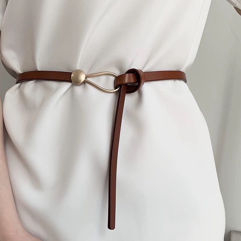 Thin Golden Buckle PU Leather Strap Belts