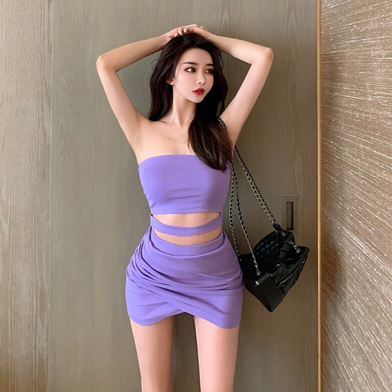 Summer 2020 Women Set Sleeveless Crop Top Sexy And Mini Bodycon Skirt Party Outfit Club Two Piece Sets