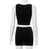 Woman Two Piece Set Patchwork Sleeveless Crop Top Sexy Mini Skirt Rave Outfit Clothes Summer New 2021