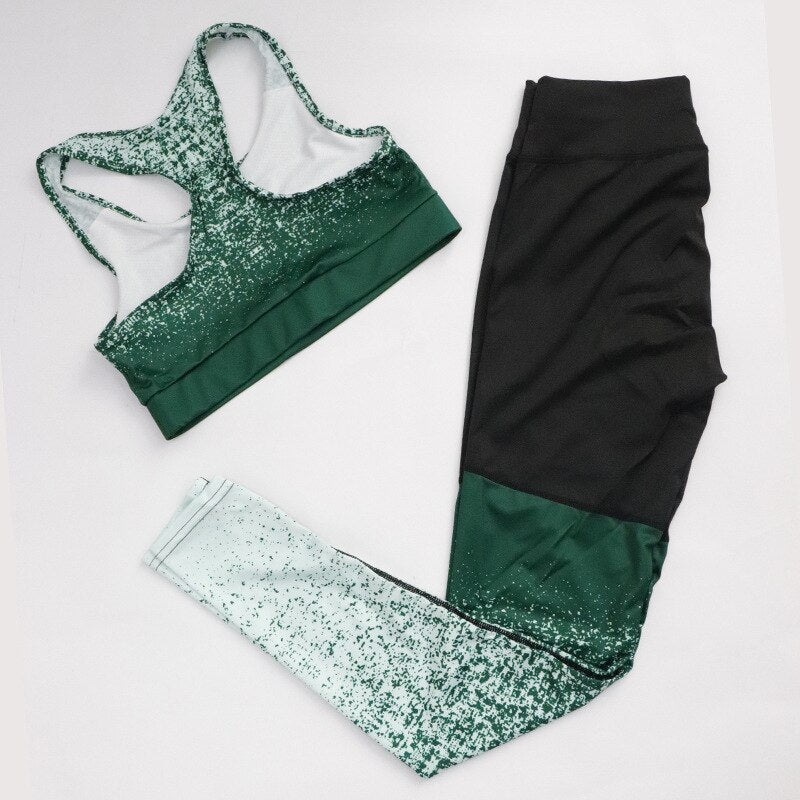 Gradient Print Leggings & Bra ombre Stretchy Running Gym Suits