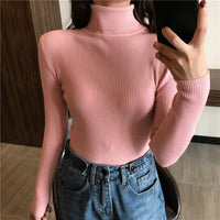 Knitted Ribbed Pullover Sweater Long Sleeve Turtleneck Slim Jumper