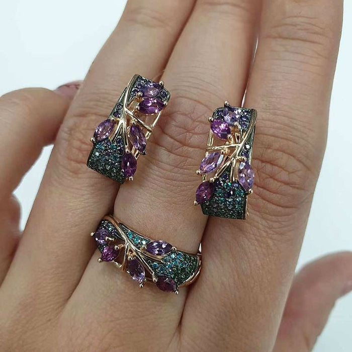 2020 3pcs Fashion Zircon Animals Leaf Shape Jewelry Sets For Women Exquisite Earrings Rings Bohemian Wedding Accessories Mujer