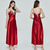 Long Dress V-neck Satin Silk Red Sexy Sling V-neck Lace Pajama Night Dress