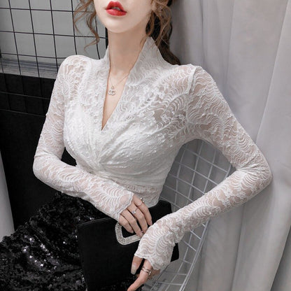 Transparent Long Sleeve Ladies Tops Korean Style Clothing