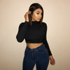 2019 Casual Womens Cotton Blouse Crop Tops Solid Long Sleeve Crew Neck Tops Autumn All-Matching Lady Bottoming Shirts