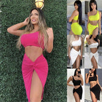 Summer Women One Shoulder Tank Top Short Skirt Set Female Fashion Club Party Beach Holiday Bodycon Two Piece Set Outfits 4Colors