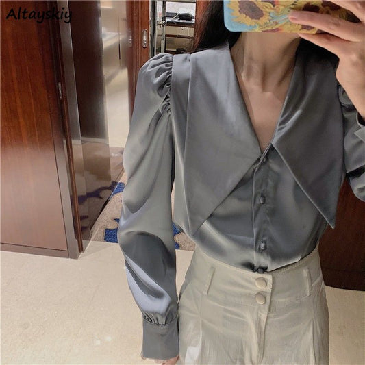 Shirts Womens Casual Loose Solid Minority Fashionable Retro Autumn Korean Style Elegant Feminino Blouses All-match Simple Soft