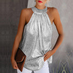 Sleeveless Shirt Blouse Vest Sling Sequined Zipper Formal Clothes