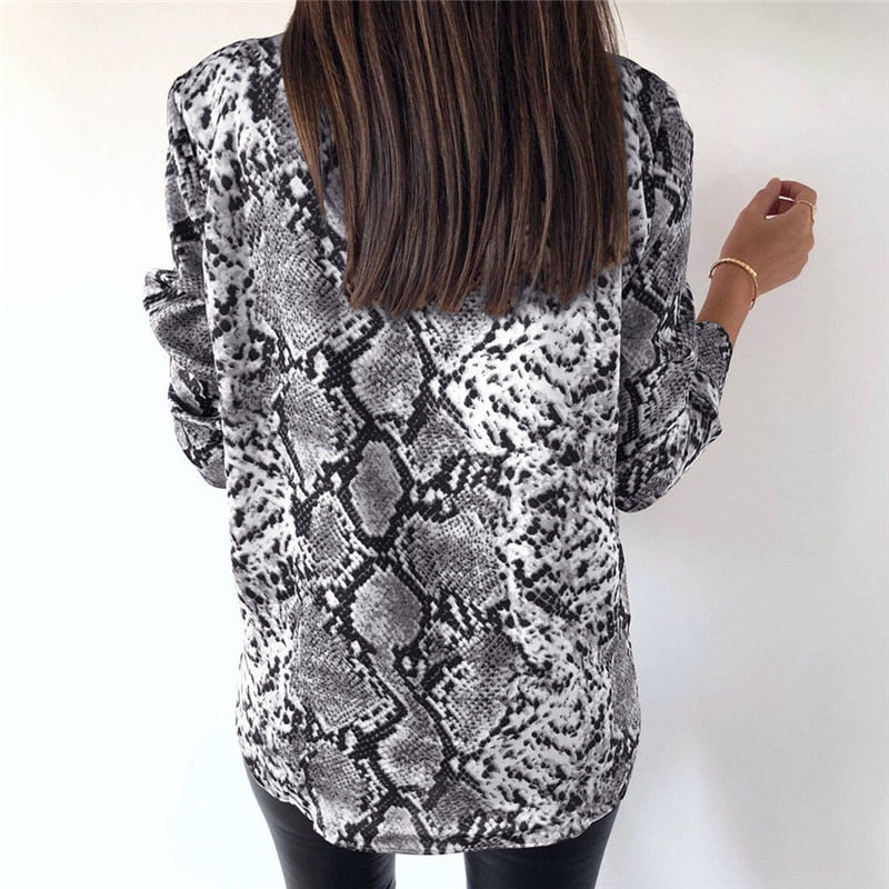 Snake Skin Printed Shirts Women Kimono Tops Blouse