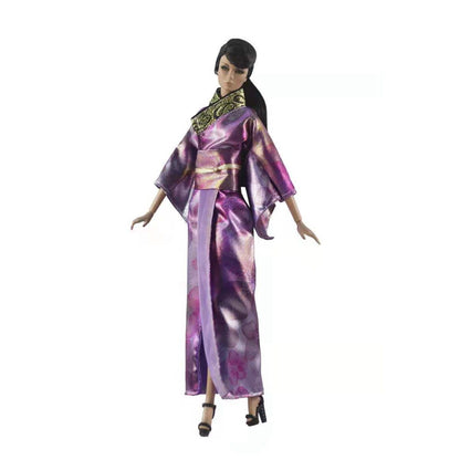 11.5&quot; Cosplay Pink Japanese Robe Traditional Kimono Doll Dress For Barbie Clothes Long Yukata Costume 1/6 BJD Accessories Toys