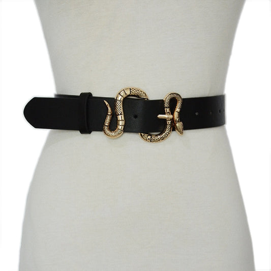 Shinny Rhinestone Snake Buckle Pu Leather Belt