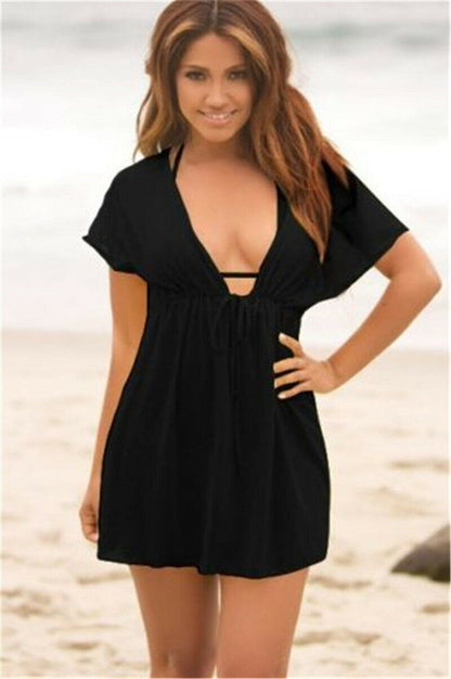 Hot 2019 Ladies Beach Cover up Sheer Stretch Mesh Women Kaftan Sexy V-Neck Solid Sarong Summerwear Swimwear Bikini Summer