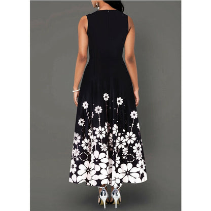 White Sleeveless O Neck Floral Print Women Sexy Bodycon Maxi Dress