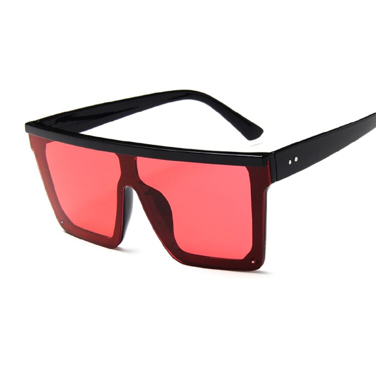 Thick Retro Rectangle Flame Arms Sunglasses D325, Black / Red Mirror | zeroUV