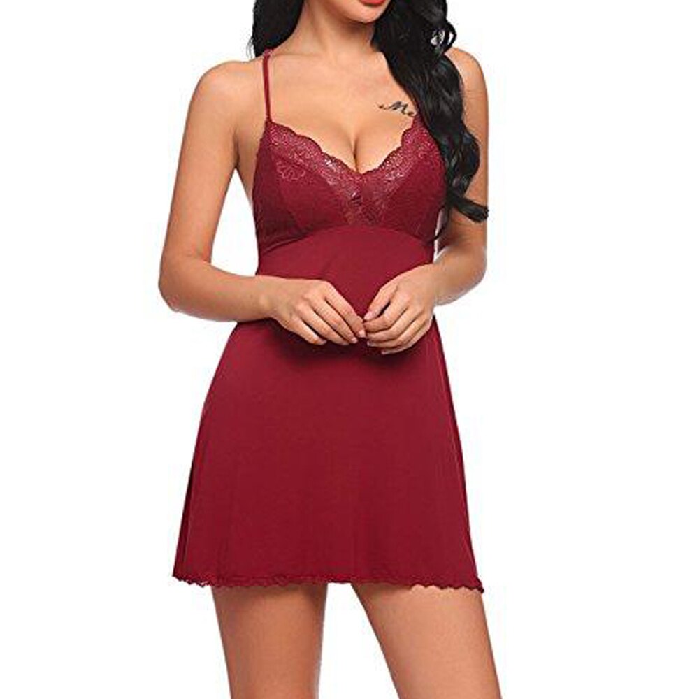 Womens Sexy Lace Floral Nightdress Deep V Neck Lingerie Hot Ladies Sleepwear Dress Robe Nightie Gown Sleepshirts